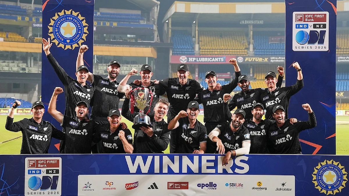 Soaring high: New Zealand after their historic triumph