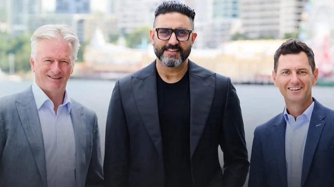 Abhishek Bachchan with Steve Waugh during the league's launch  in Sydney.