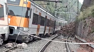 The train derailment site near Barcelona