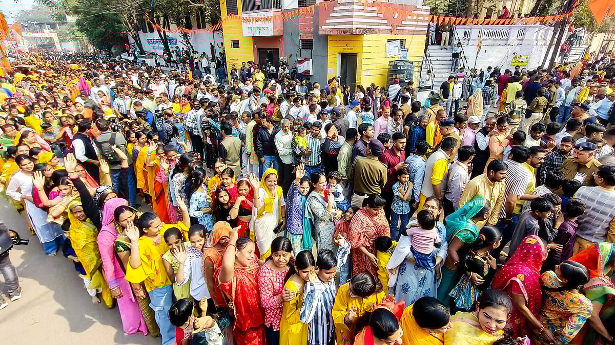 Devotees throng Bhojshala to offer prayers on Basant Panchami in Dhar, 23 Jan