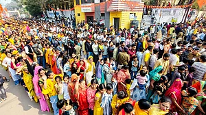 Devotees throng Bhojshala to offer prayers on Basant Panchami in Dhar, 23 Jan