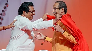 Raj and Uddhav Thackeray at the celebration of Bal Thackeray's 100th birth anniversary in Mumbai, 23 Jan