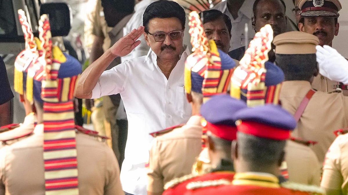 M.K. Stalin is accorded a guard of honour in Chennai.