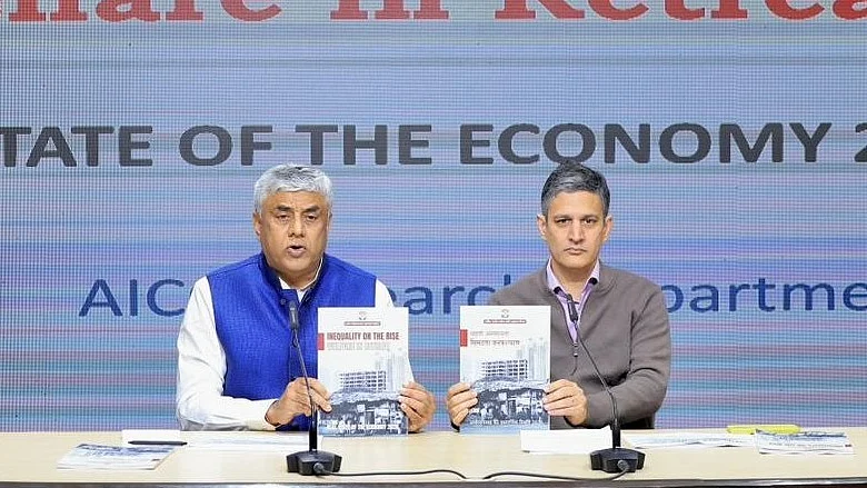 Rajeev Gowda and Amitabh Dubey releasing 'The Real State of the Economy 2026'