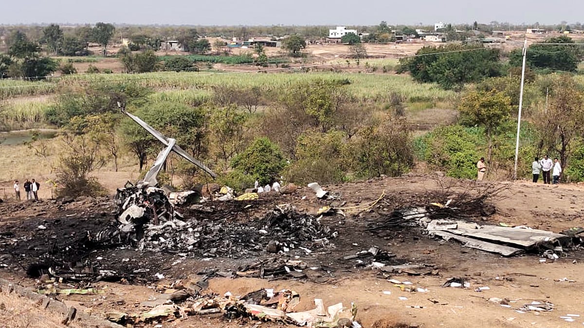 Wreckage of the plane that was carrying Maharashtra Deputy Chief Minister Ajit Pawar.