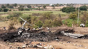 Wreckage of the plane that was carrying Maharashtra Deputy Chief Minister Ajit Pawar.