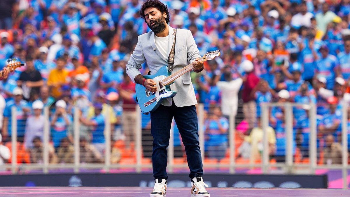 Arijit Singh during a performance before the ICC Men's World Cup 2023 India-Pakistan match, in Ahmedabad