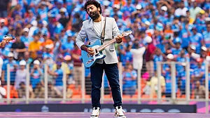 Arijit Singh during a performance before the ICC Men's World Cup 2023 India-Pakistan match, in Ahmedabad