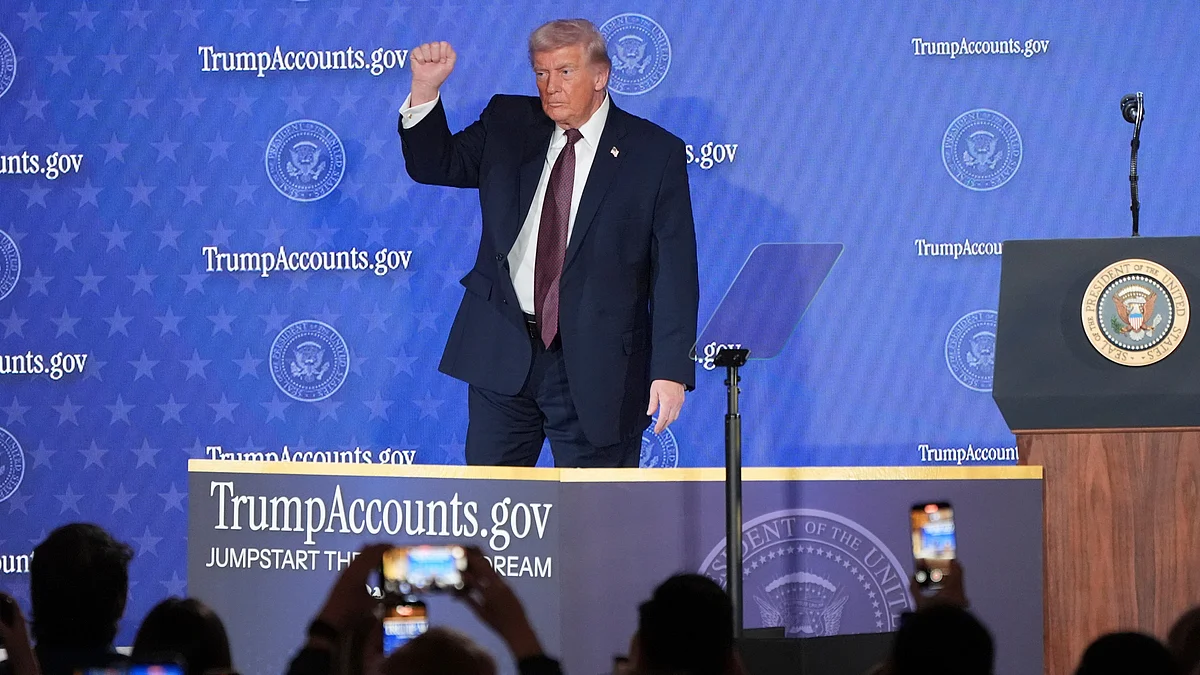 Donald Trump greets supporters after a “Trump Accounts” event in Washington.