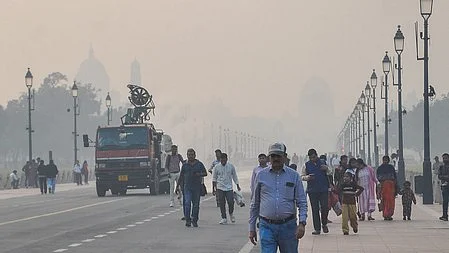 Smog blankets Delhi, shrouding the city in hazy skies.