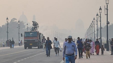 Smog blankets Delhi, shrouding the city in hazy skies.