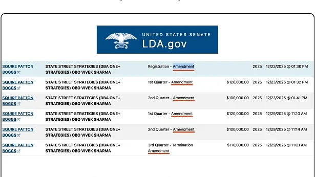 Screenshot of the page showing the amendments filed