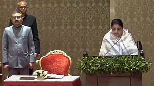 Sunetra Pawar being sworn in deputy CM of Maharashtra