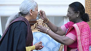 President Draupadi Murmu with finance minister Nirmala Sitharaman.