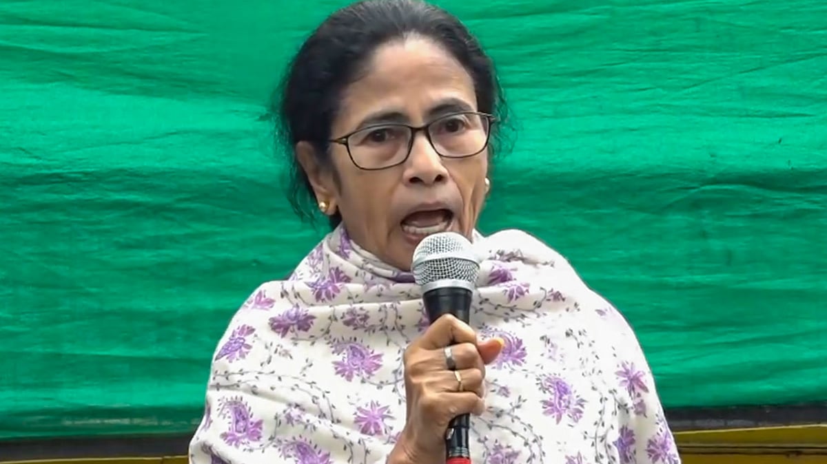 Mamata Banerjee speaks to the media in New Delhi.