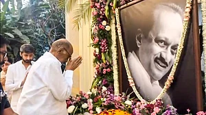 Sharad Pawar pays tribute to Ajit Pawar at Baramati in Pune district, 4 Feb