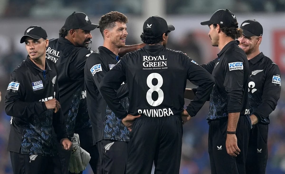 Mitchell Santner (centre) and his band of Kiwis