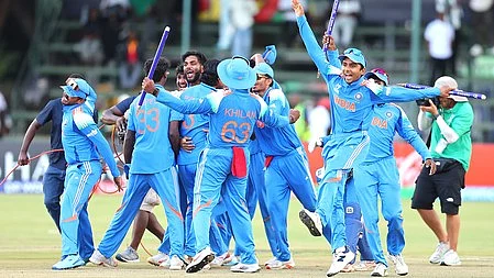 India Under-19 men’s team celebrate their ICC U-19 World Cup triumph.