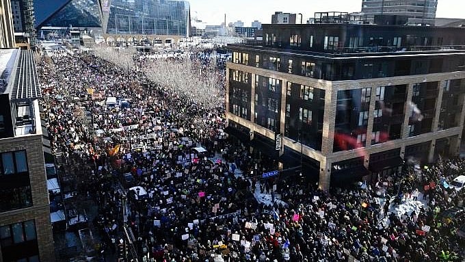 An 'ICE out' protest in Minneapolis on 24 Jan
