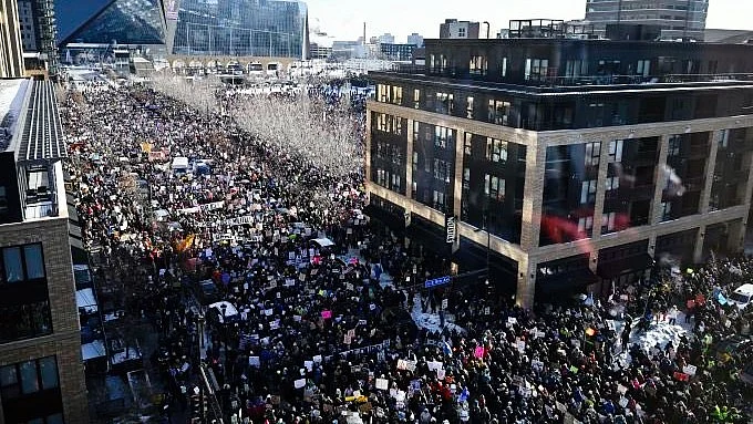 An 'ICE out' protest in Minneapolis on 24 Jan