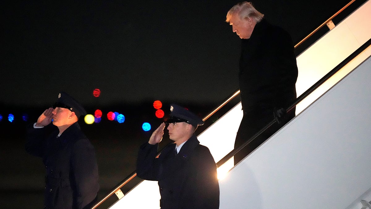 Donald Trump steps off Air Force One at Joint Base Andrews, Md.
