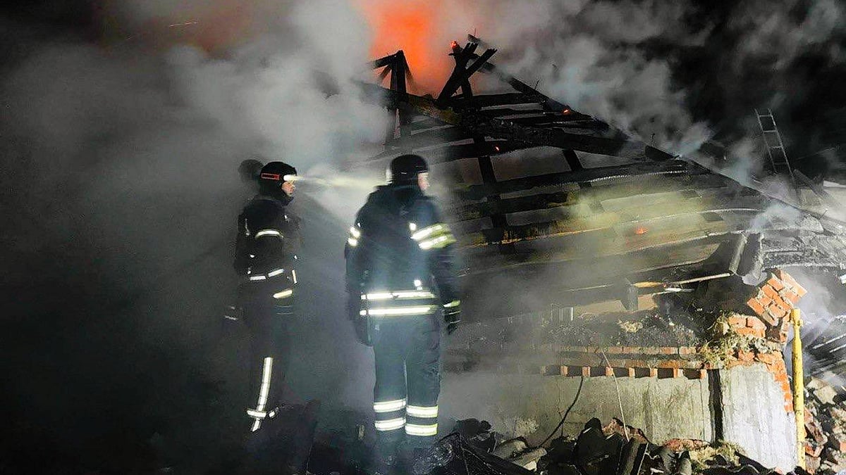 Remnants of the private home struck by a Russian drone