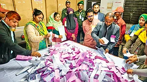 The scene at a counting centre in Bangladesh