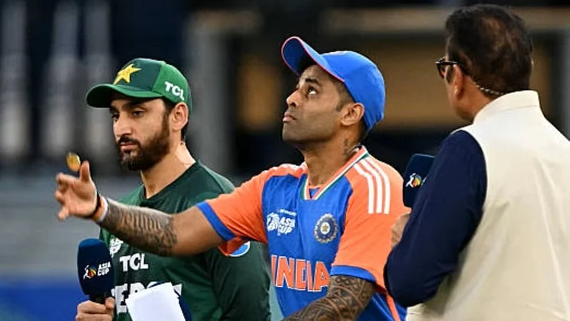 Defining moment: Suryakumar Yadav and Salman Ali Agha during toss at Asia Cup