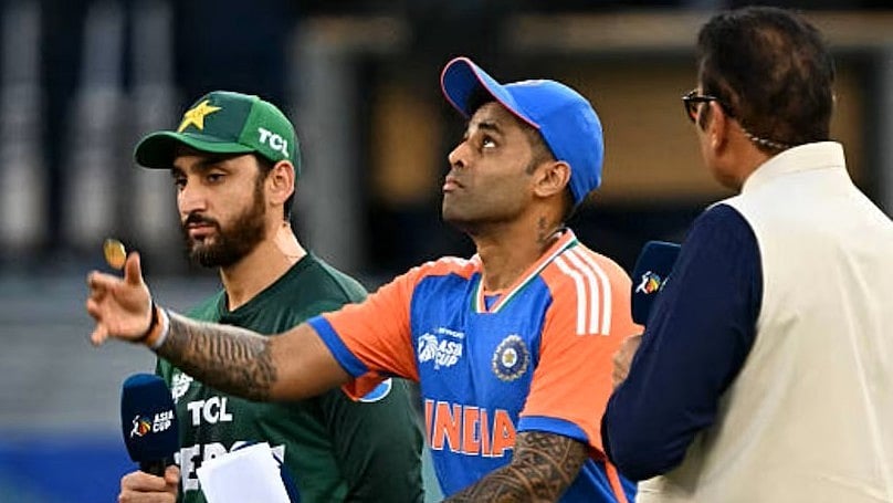 Defining moment: Suryakumar Yadav and Salman Ali Agha during toss at Asia Cup