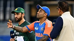 Defining moment: Suryakumar Yadav and Salman Ali Agha during toss at Asia Cup
