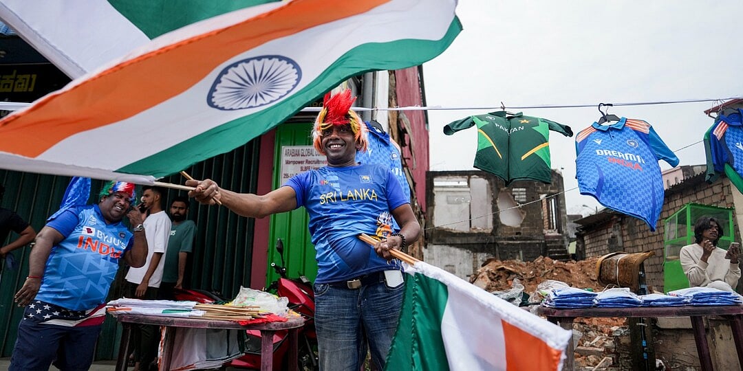 India, Pakistan shirts and flags up for sale in Colombo