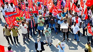Left-wing parties during the Bharat Bandh on 12 Feb, in Hyderabad