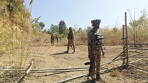 Security forces patrol in Manipur.