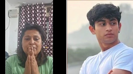 Sahil Dhaneshra (right) and a screengrab from his mother's social media video