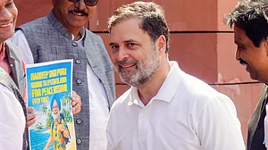 Rahul Gandhi outside Parliament, 13 Feb