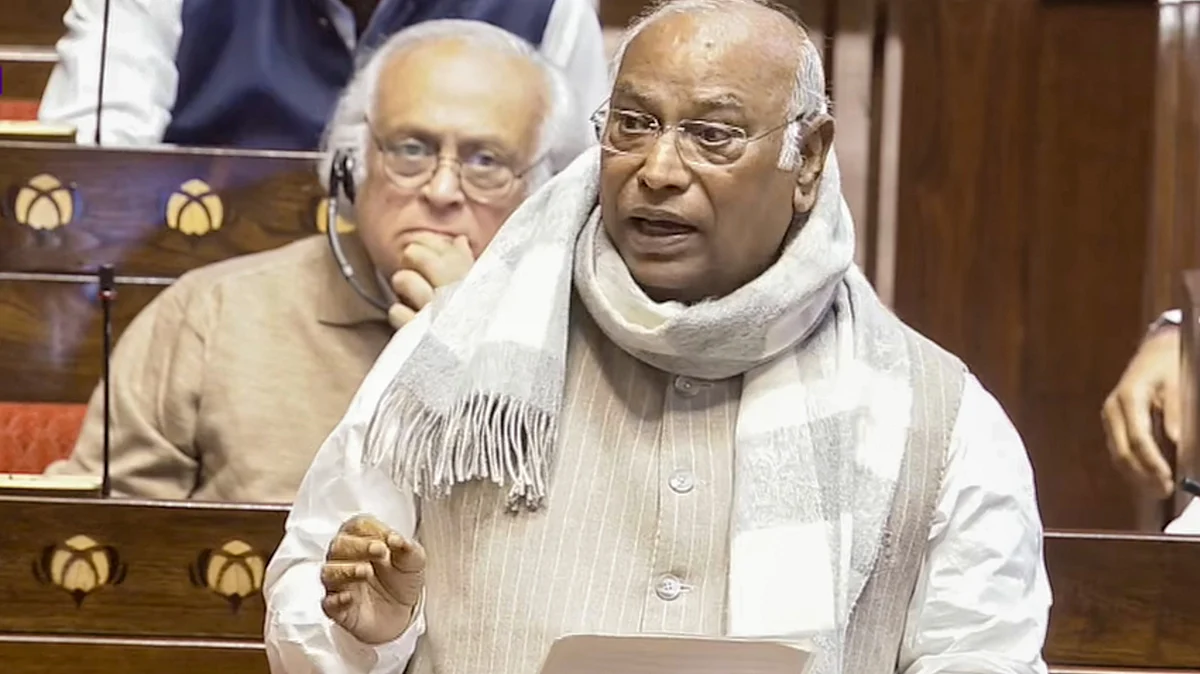 Mallikarjun Kharge during the Budget session in New Delhi.