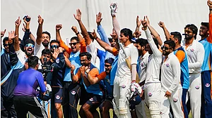 The Jammu-Kashmir team celebrates after the semi-final win in Kalyani, West Bengal, 18 Feb