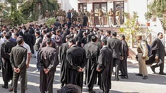 Advocates outside Rajasthan High Court.