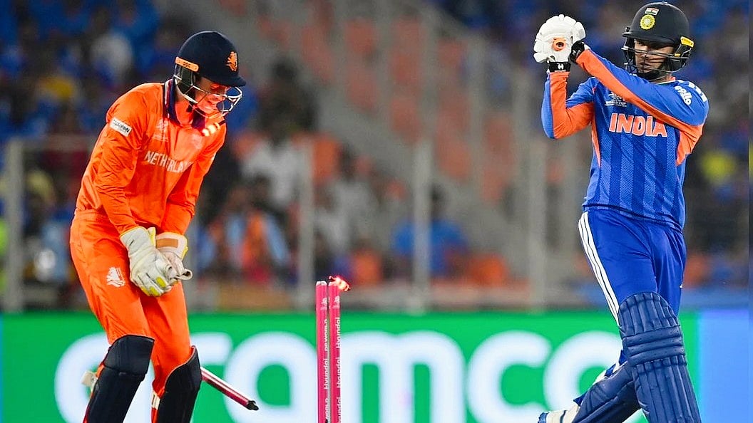 Abhishek Sharma is castled by Dutch spinner Aryan Dutt for his third duck in a row