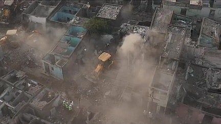 Aerial view of large-scale demolition drive in Rajkot’s Jangleshwar area.