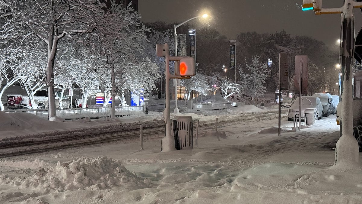 A New York street covered by snow