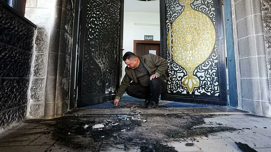 Burn marks at the mosque entrance