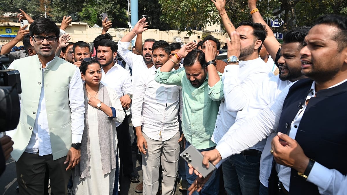 Youth Congress President Uday Bhanu Chib comes out of Patiala Court in New Delhi on 24 February. 
