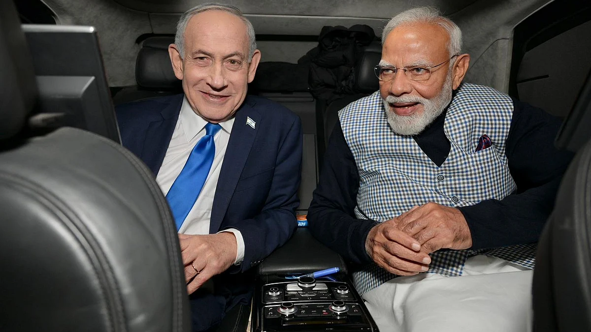 Narendra Modi with his Israeli counterpart Benjamin Netanyahu in Jerusalem.