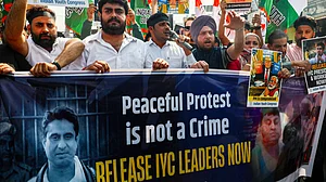 Youth Congress members stage a protest against the arrest of IYC leaders in Jammu, 27 Feb