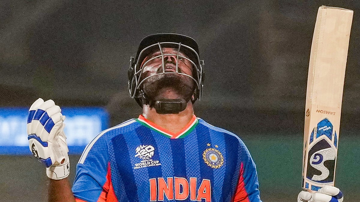Sanju Samson celebrates his half-century against West Indies, at Eden Gardens