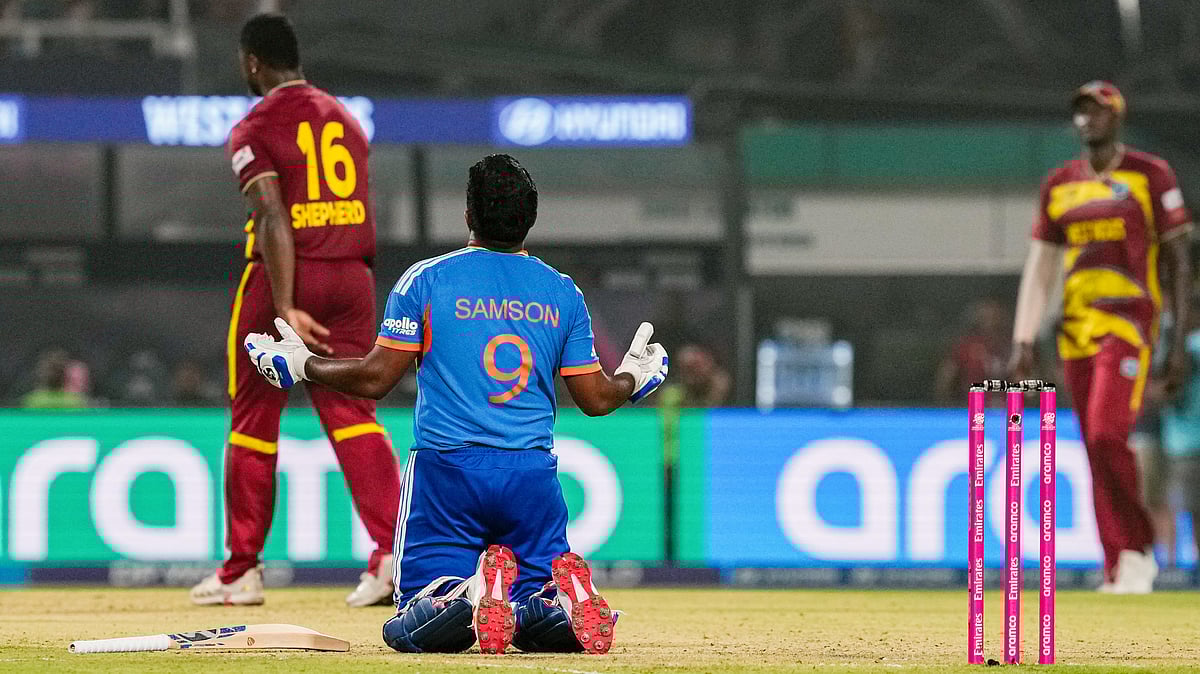 Sanju Samson reacts after the win at the Eden Gardens in Kolkata, 1 March