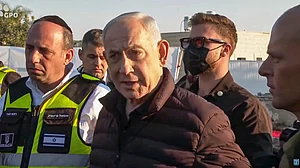Benjamin Netanyahu surveys the aftermath of an Iranian missile strike in Bet Shemesh.