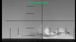 Footage shows an explosion on an Iranian warship in the Indian Ocean.