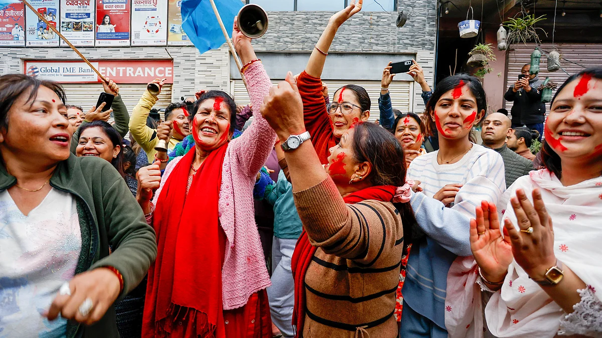 RSP supporters outside the Election Commission ahead of the results, in Kathmandu, 6 March